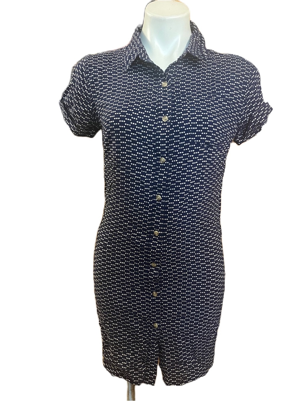Bridge & Burn Loren Navy Dots Short Sleeve Button-Up Shirt Dress XS